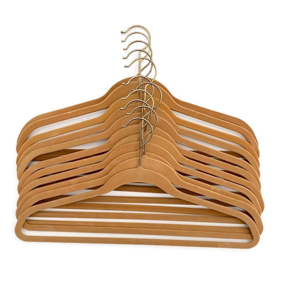 Joy Mangano Tan/Gold Velvet Pants Hangers Set Non-Sip (Set 9)